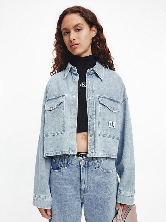 Calvin Klein USA Oversized Cropped Denim Shirt Womens Top Blue 9324167-EQ